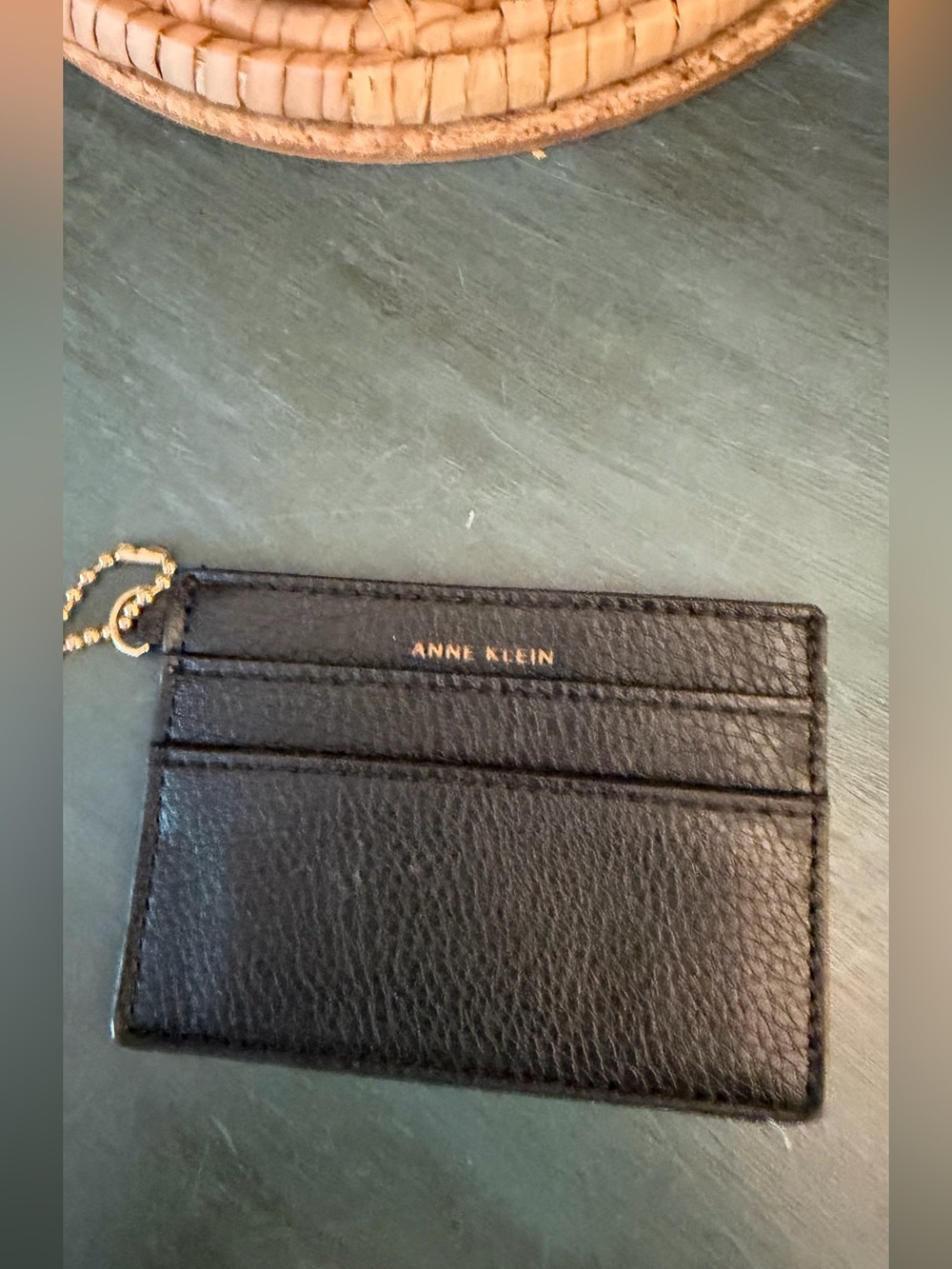 Anne Klein leather card holder wallet with gold tone keychain.